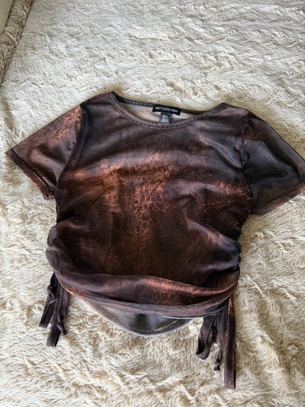 PrettyLittleThing Brown Tie-Detail Short Sleeve Top
